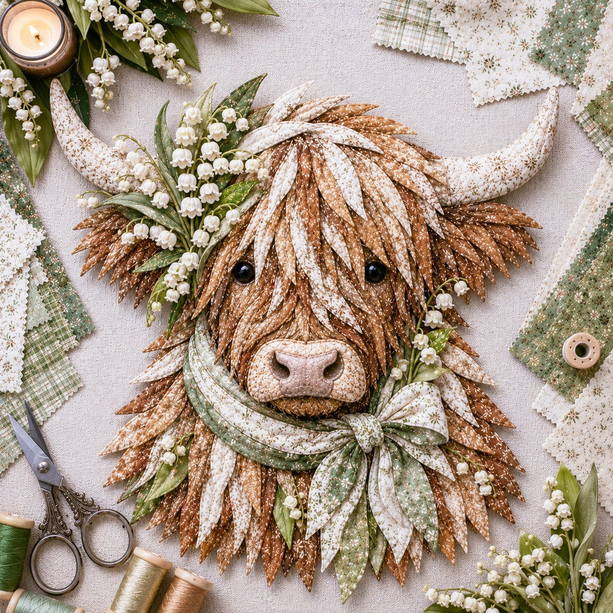 🐮💐🌸 Birth Flower Highland Cow 3D Layered Fabric Art DIY Kit 🔥