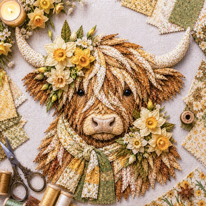 🐮💐🌸 Birth Flower Highland Cow 3D Layered Fabric Art DIY Kit 🔥