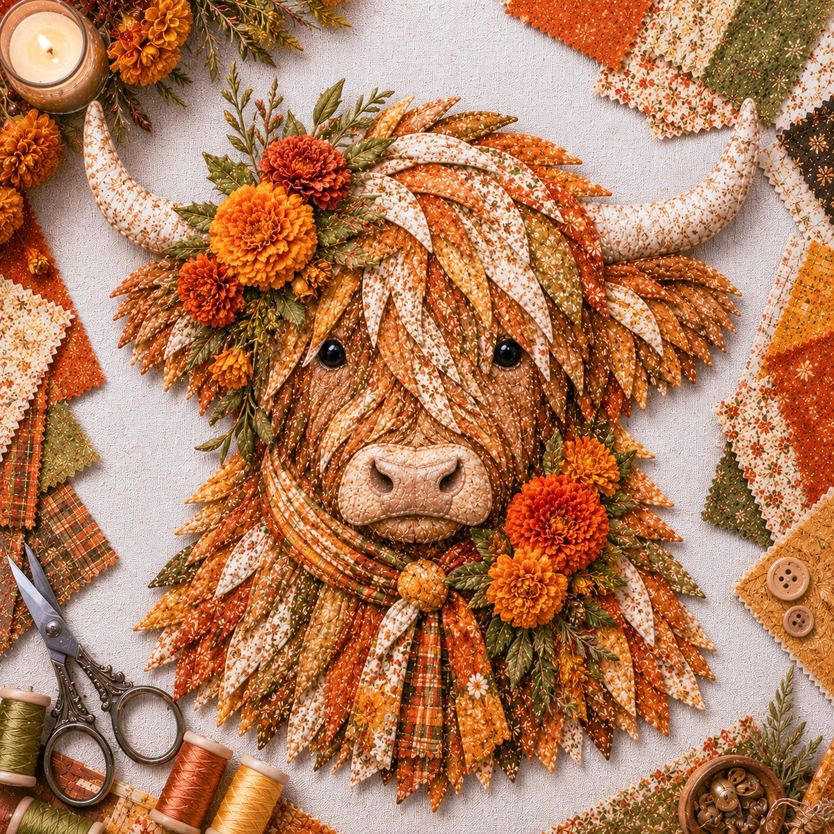 🐮💐🌸 Birth Flower Highland Cow 3D Layered Fabric Art DIY Kit 🔥