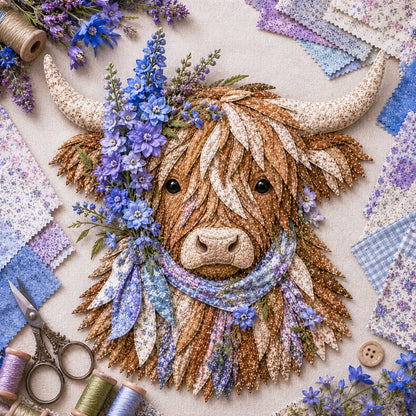 🐮💐🌸 Birth Flower Highland Cow 3D Layered Fabric Art DIY Kit 🔥