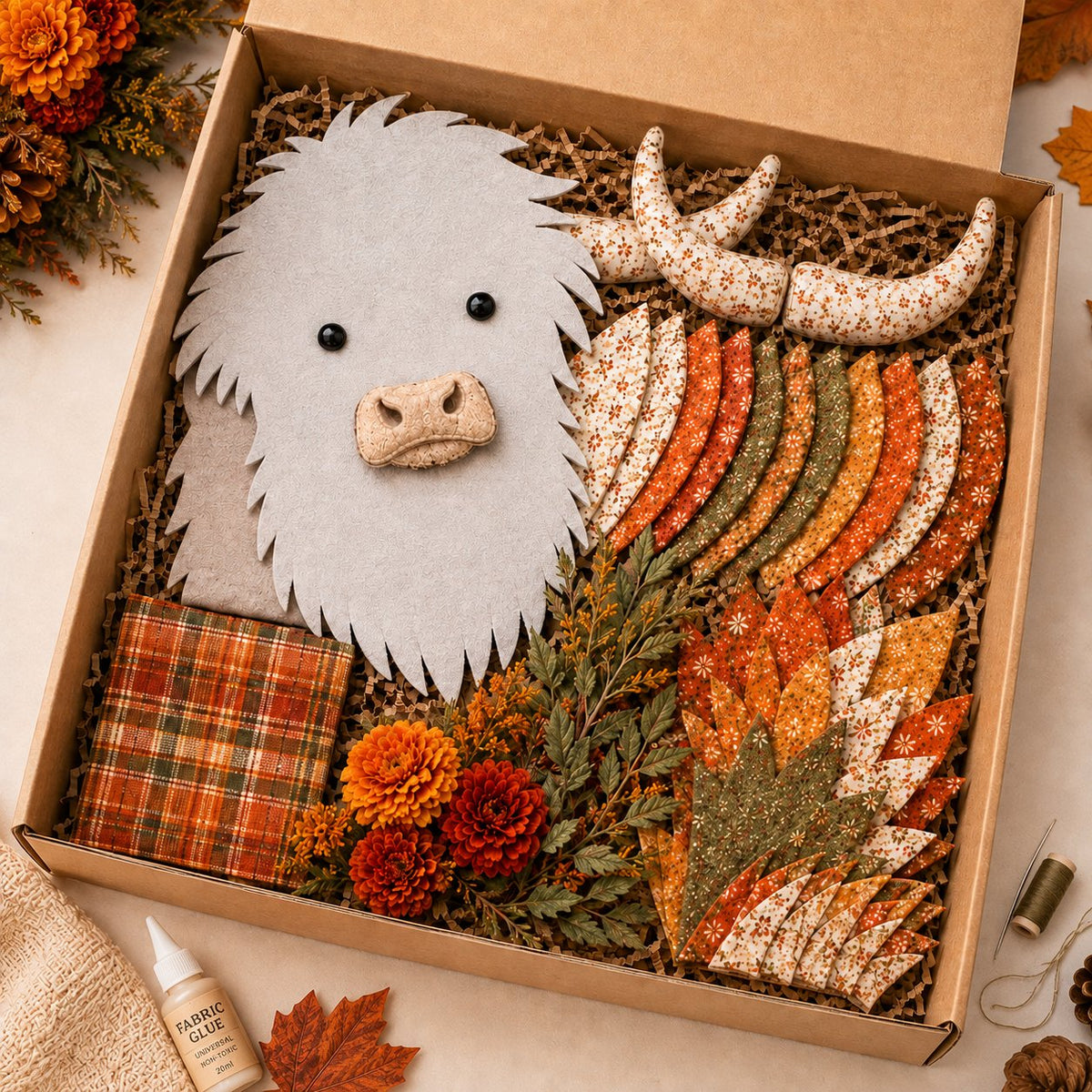 🐮💐🌸 Birth Flower Highland Cow 3D Layered Fabric Art DIY Kit 🔥