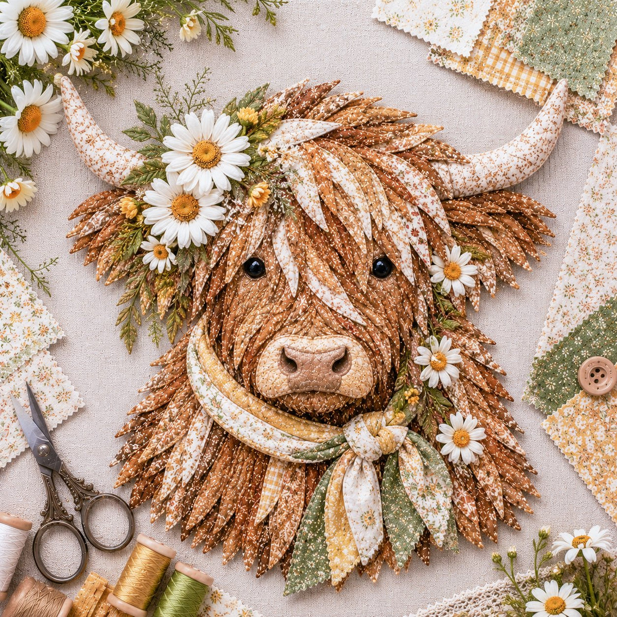 🐮💐🌸 Birth Flower Highland Cow 3D Layered Fabric Art DIY Kit 🔥