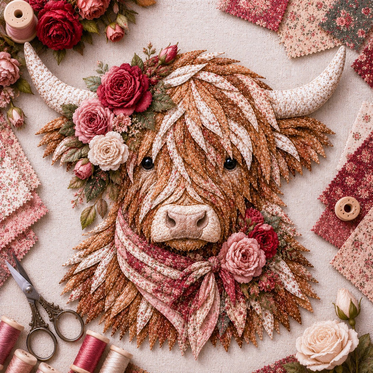 🐮💐🌸 Birth Flower Highland Cow 3D Layered Fabric Art DIY Kit 🔥
