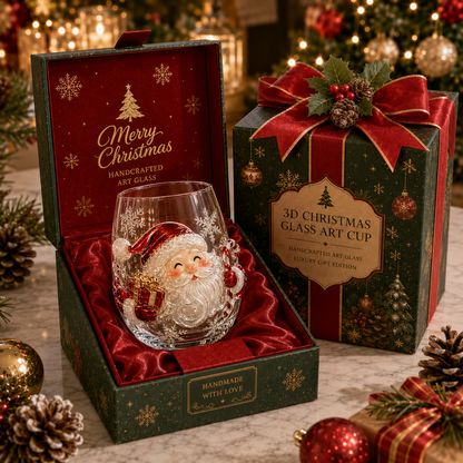 Magical Christmas 3D Glass Cup Collection – Santa, Reindeer, Snowman & Christmas Tree